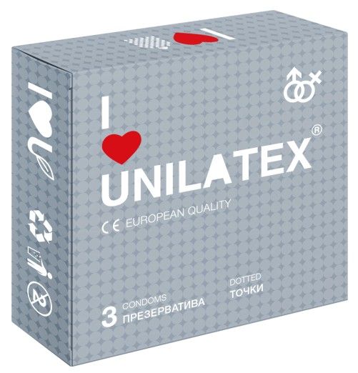 ПРЕЗЕРВАТИВЫ UNILATEX "DOTTED" с точечной поверхностью, 3 шт.